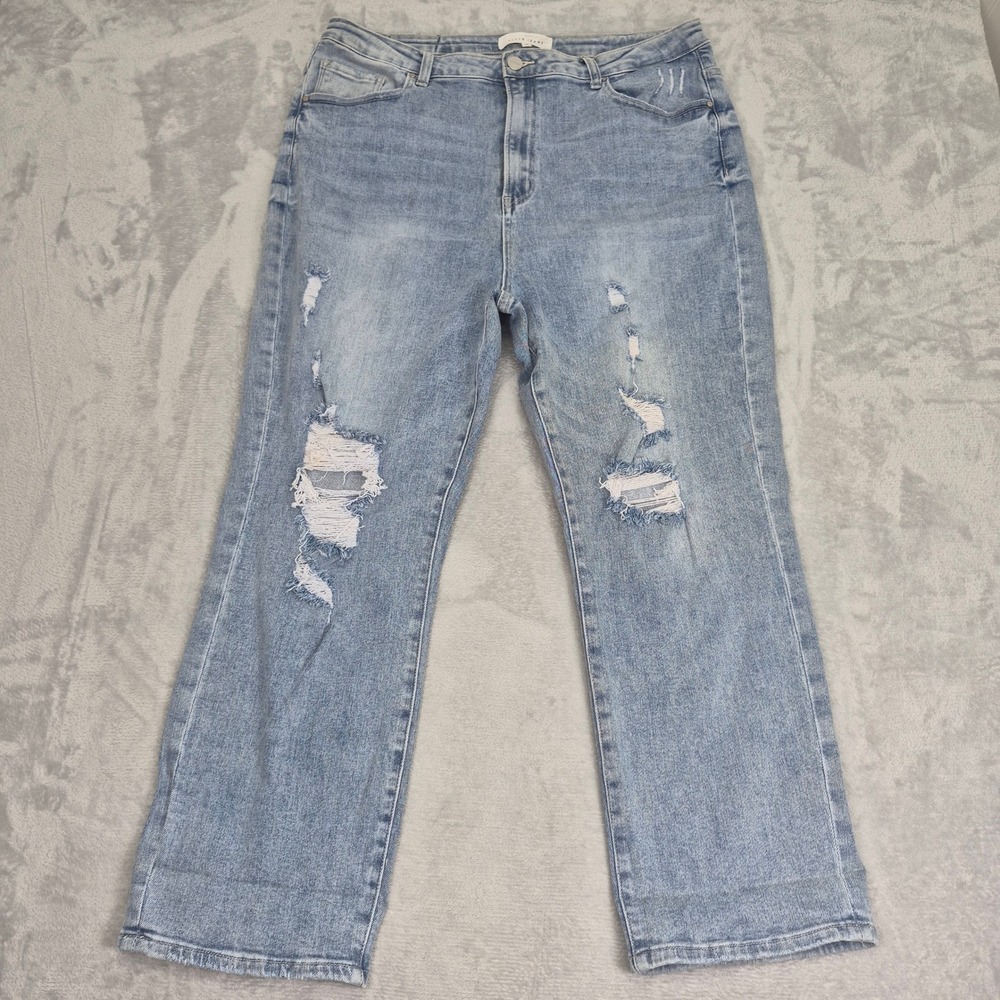 Risen Jeans 2XL (38) Womens Light Wash Distressed Straight High Rise XRDP5007